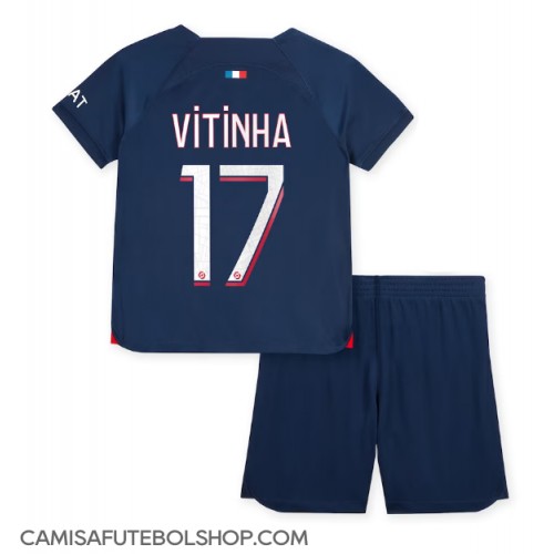 Camisa de time de futebol Paris Saint-Germain Vitinha Ferreira #17 Replicas 1º Equipamento Infantil 2023-24 Manga Curta (+ Calças curtas)